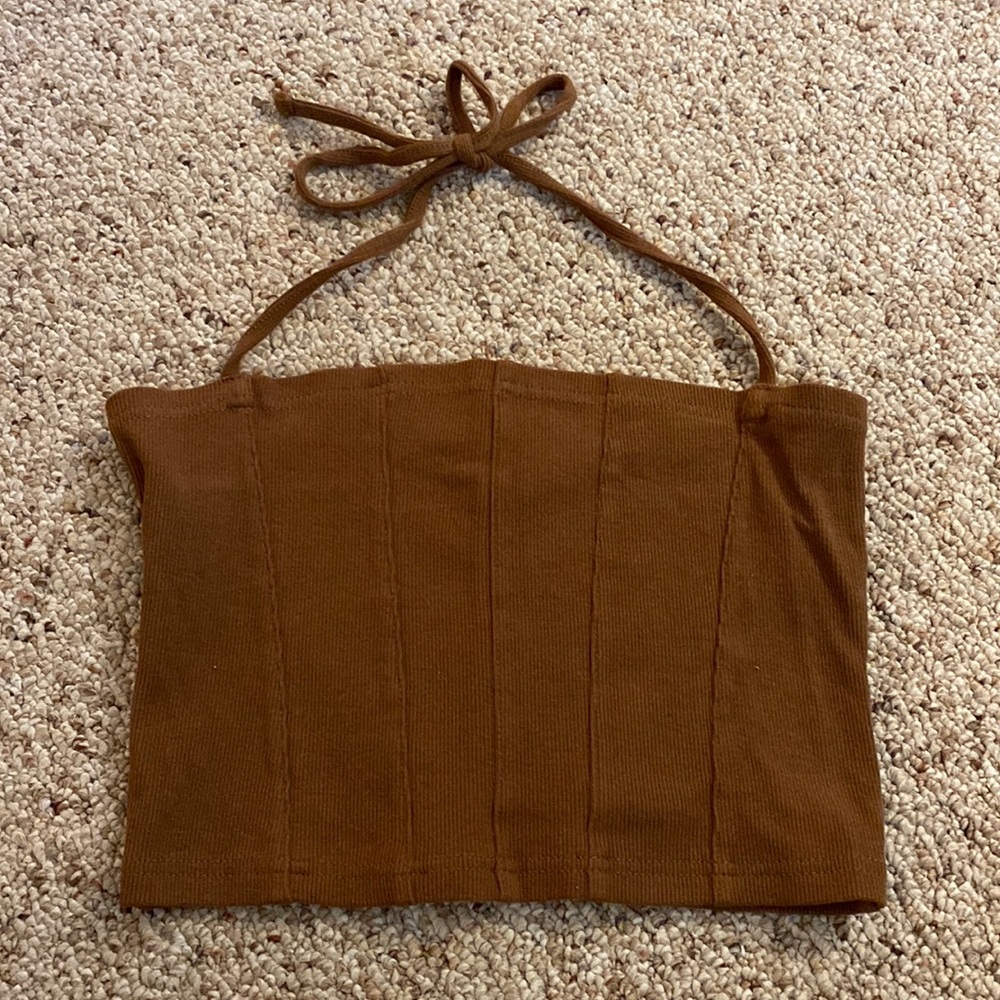 Brown Seamed Halter Tube Top